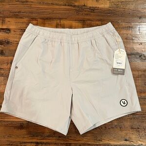 Vuori Men's Light Tan Athletic Shorts: Maverick Volley Unlined